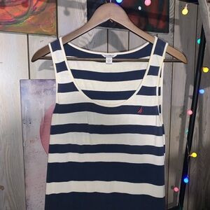 Nautica Women's Navy and White Tiered Dress
Gently used; Size S